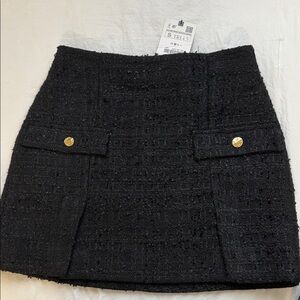 SOLD Zara Black Tweed Mini Skirt with Gold Accents